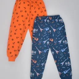 Kiwi Pack Of 2 100% Cotton All Over Sea Anchors & Guitars Printed Lounge Pants With Ribbed Bottom - Blue & Orange-picture-19