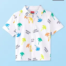 Babyhug 100% Cotton Knit Half Sleeves Shirt Palm Tree  Print - White-picture-29