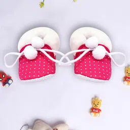 Coco Candy Polka Dots Printed Pom Pom Detailed Fur Booties - Dark Pink-picture-12