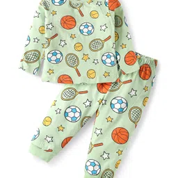 Babyhug Cotton Knit Full Sleeves Football Printed Night Suit - Light Green-picture-12
