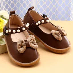 Babyoye Velcro Closure Ballerina With Bow Applique - Brown-image-80