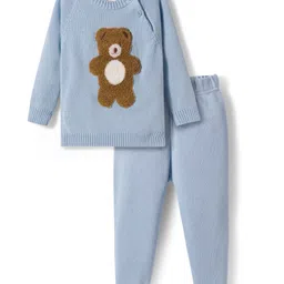 Bonfino 100% Cotton Knit Full Raglan Sleeves Sweatshirt & Joggers Set with Teddy Patch - Light Blue-image-26