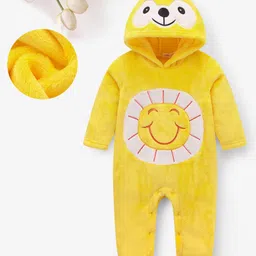 Mark & Mia Full Sleeves Winter Wear Hooded Romper With Animal & Sun Embroidery - Yellow-picture-23