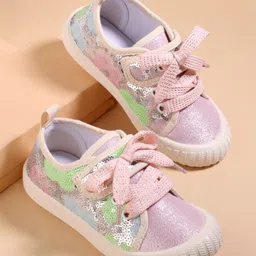 Cute Walk by Babyhug Lace Up Casual Shoes With Sequin Embroidery - Pink-picture-17