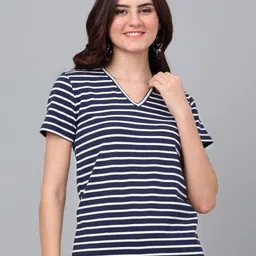 Dressitude Women Striped V-Neck Pure Cotton T-shirt-image-31
