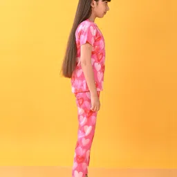 Anthrilo Cotton Knit Half Sleeves Hearts Printed Coordinating Night Suit - Pink image 4