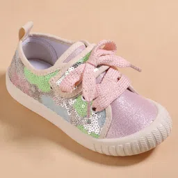 Cute Walk by Babyhug Lace Up Casual Shoes With Sequin Embroidery - Pink image 3