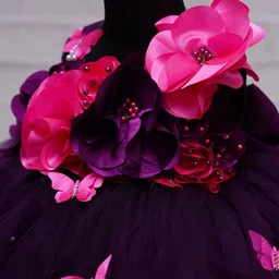 Li&Li BOUTIQUE Net Sleeveless Hand Crafted Floral & Butterflies Applique Detailed & Beads Embellished Gown - Grape Purple image 5