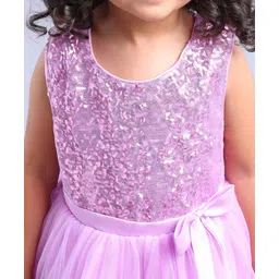 Babyhug Sleeveless Sequinned Party Frock - Lavender image 5
