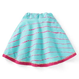 Exclusive from Jaipur Cotton Knit Half Sleeves Striped Choli Lehenga Set with Hat & Mojari - Light Blue & Pink image 5