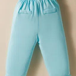 BUMZEE Cotton Knit Full Sleeves Triangle Printed Shirt & Pant Set With Suspender Cap - Aqua Blue & White image 5