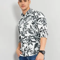 celio celio* White Slim Fit Printed Cotton Shirt image 3