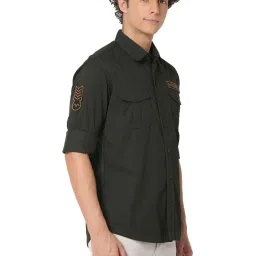 Mufti Bottle Green Cotton Slim Fit Shirt image 3