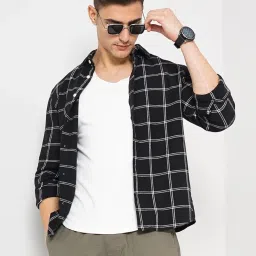 celio celio* Black Regular Fit Check Cotton Shirt image 3