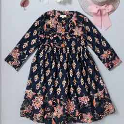 Bella Moda Kids Blue Floral Print Full Sleeves Fit & Flare Dress-image-69