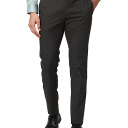 Raymond Dark Brown Slim Fit Self Design Flat Front Trousers image 1