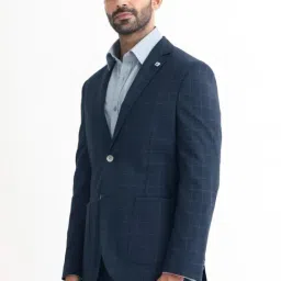 Rare Rabbit Navy Tailored Fit Checks Formal Suit image 4