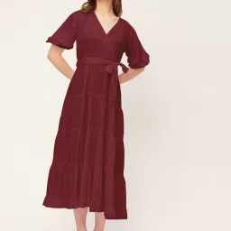 Moomaya Maroon Relaxed Fit Midi Dress image 1