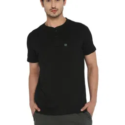 Turtle Jet Black Cotton Slim Fit Henley T-Shirt image 1