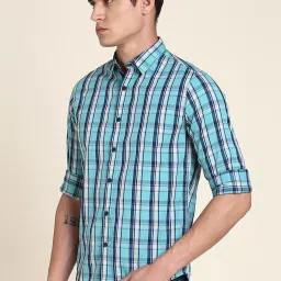Dennis Lingo Light Blue Cotton Slim Fit Checks Shirt image 3