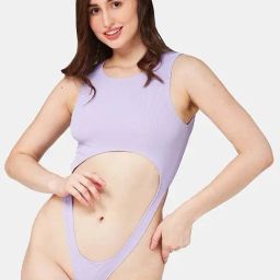 Secrets By ZeroKaata Purple Plain Swim Bodysuit-picture-32