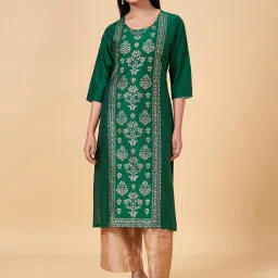 Rangmanch by Pantaloons Green Printed Straight Kurta image 1