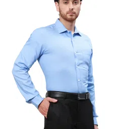 Park Avenue Blue Slim Fit Self Design Shirt image 3