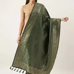 Silk Land Green Woven Pattern Dupatta image 1
