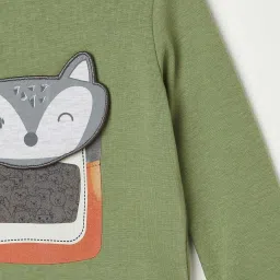 Juniors by Lifestyle Kids Olive Cotton Embroidered Full Sleeves Tee image 3