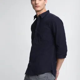 Dennis Lingo Navy Cotton Slim Fit Shirt image 3