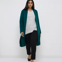 Gia by Westside Dark Green Knit-Textured Cardigan image 1