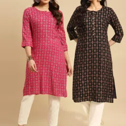 Rangita Black & Pink Printed Straight Kurta - Pack OF 2 image 1