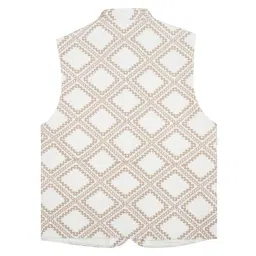 CHARCHIT Boys Cream Cotton Blend Printed Nehru Jacket image 2
