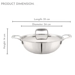 Magnus Silver Stainless Steel 24 cm Non-Stick Kadhai With Lid (2.6 L) image 3