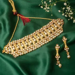 Zaveri Pearls Gold Tone Kundan & Pearls Wedding Collection Choker Necklace & Earring Set-ZPFK10127 image 1