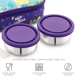 Magnus Purple & Silver Stainless Steel Lunch Box Set with Bag image 3