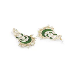 Zaveri Pearls Green Meenakari Crescent Shape Kundan Choker Necklace Earring Maangtikka & Ring Set-ZPFK13054 image 3