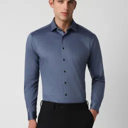 Van Heusen Blue Cotton Slim Fit Texture Shirt image 1