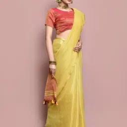 Elora Yellow Linen Saree With Unstitched Blouse image 3