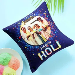 FNP Blue Canvas Poly Duck Personalised Holi Wishes Cushion image 1