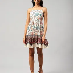 Label Ritu Kumar White Floral Print A Line Dress image 1