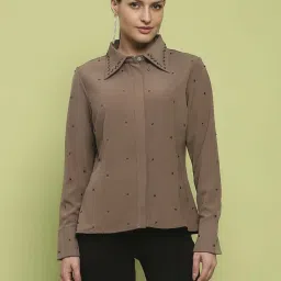 MADAME Brown Embellished Shirt image 1