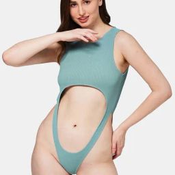 Secrets By ZeroKaata Sage Green Plain Swim Bodysuit-picture-48