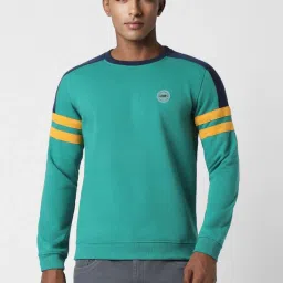 Peter England Jeans Blue Slim Fit Colour Block Sweatshirt image 1