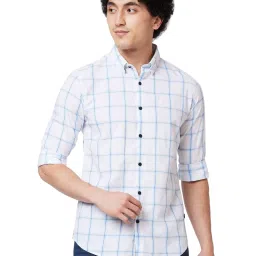 Spykar Blue Cotton Regular Fit Checks Shirt image 1