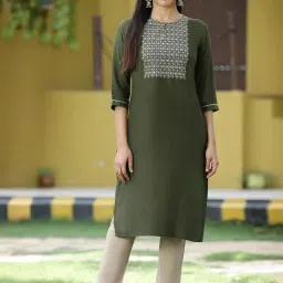 Juniper Green Embroidered Kurta image 1