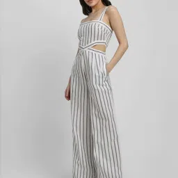 Forever 21 White Cotton Striped Jumpsuit image 3