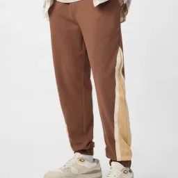 The Souled Store Brown Loose Fit Colour Block Joggers image 1
