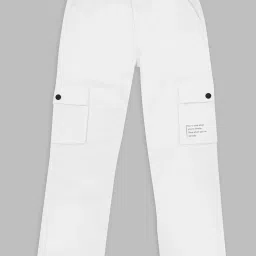 Cavio Boys White Cotton Solid Cargo Trousers with Belt image 1