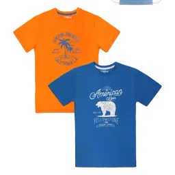 lil tomatoes Li'l Tomatoes Kids Royal Blue & Orange Cotton Printed T-Shirts & Mask - Pack of 2-picture-24